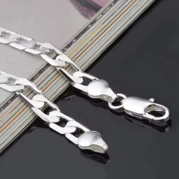 Men's 6mm. 925 Silver Cuban Chain Bracelet Christmas Birthday Fashion Gift NEW!